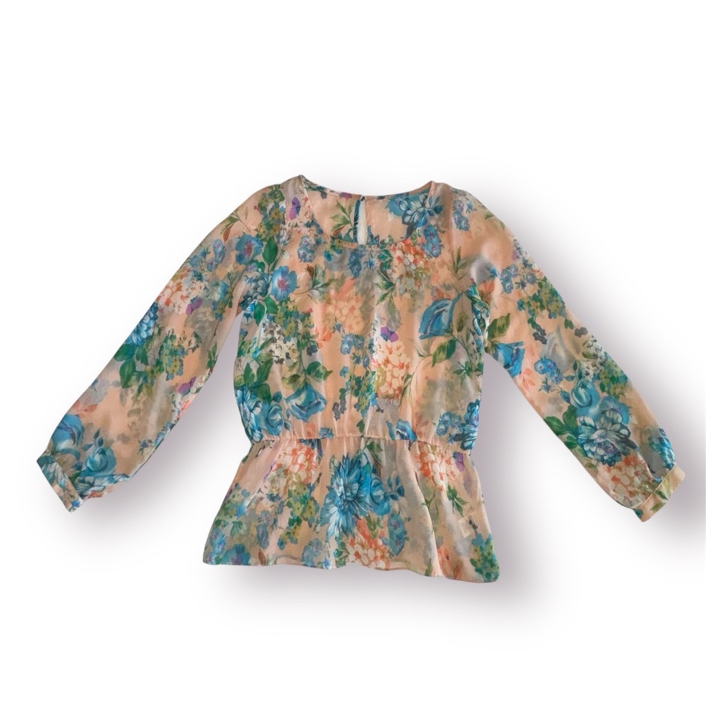 🛍️SALE🛍️ Sis Sis Sheer Long Sleeve Floral Peplum Waist Blouse - Picture 2 of 7